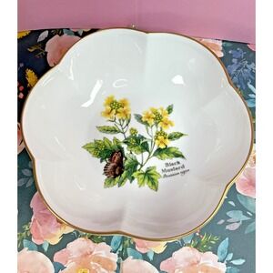 Royal Worcester Herbs Medium Round SCALLOPED BOWL Botanical Florals Gold Trim